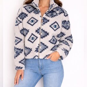 Cozy Fleece Jacket with Geometric Pattern Sherpa